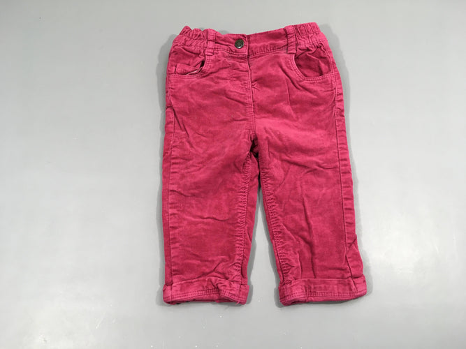 Pantalon velours ras rose fleurs brodées doublé jersey, moins cher chez Petit Kiwi