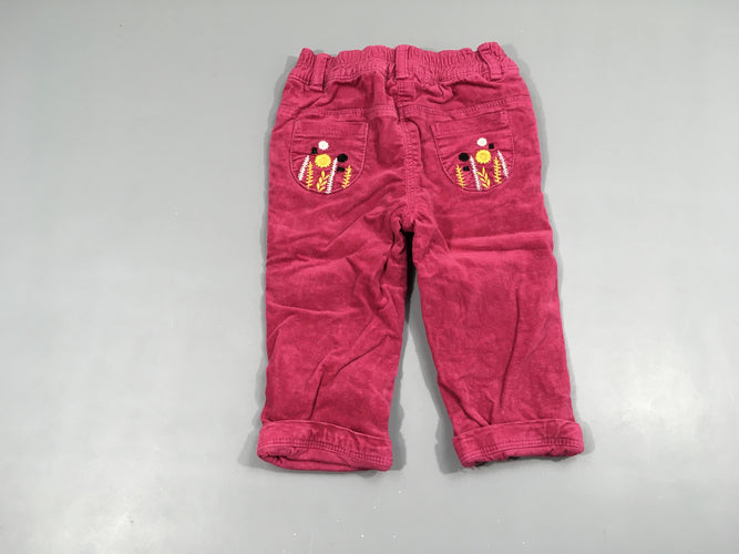 Pantalon velours ras rose fleurs brodées doublé jersey, moins cher chez Petit Kiwi