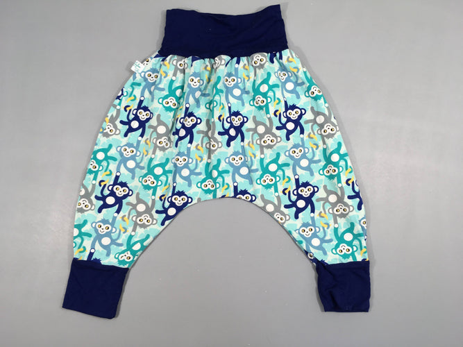 Pantalon sarouel jersey bleu singes, moins cher chez Petit Kiwi