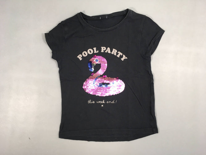 T-shirt m.c bleu foncé pool party flamand rose sequins réversible, moins cher chez Petit Kiwi