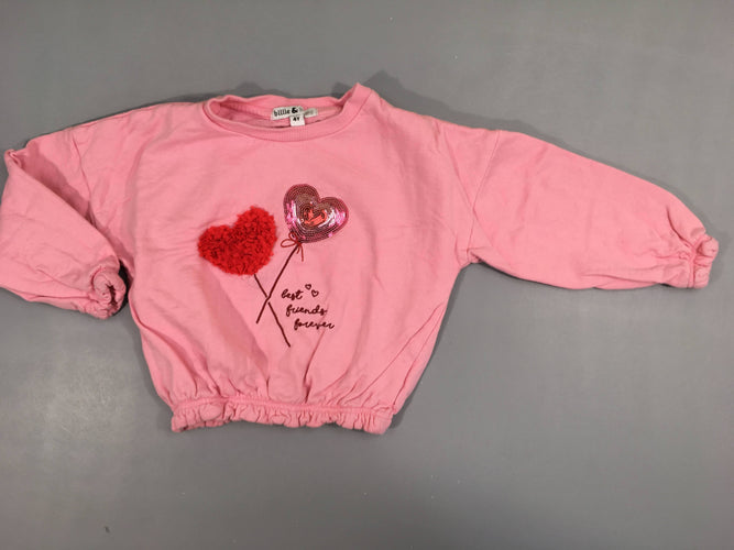 Sweat rose coeurs sequins, moins cher chez Petit Kiwi