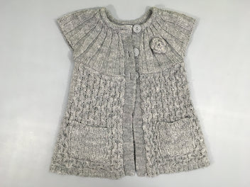 Gilet m.c gris chiné torsades fleur, bouloché