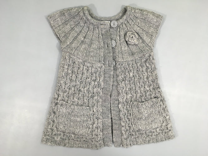 Gilet m.c gris chiné torsades fleur, bouloché, moins cher chez Petit Kiwi