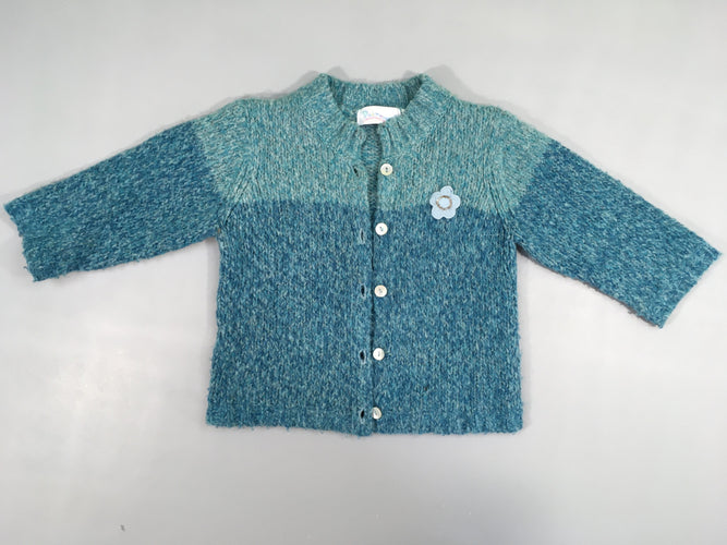 Gilet mailles bleu fleur perles, 15% laine, moins cher chez Petit Kiwi