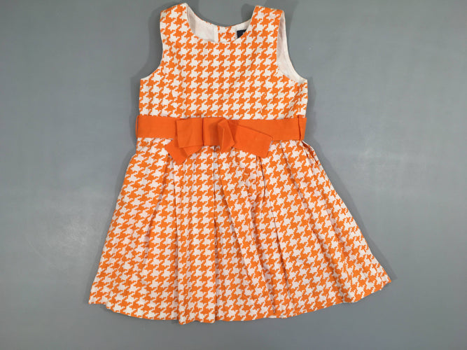 Robe s.m blanche/orange motifs pied de poule noeud, moins cher chez Petit Kiwi