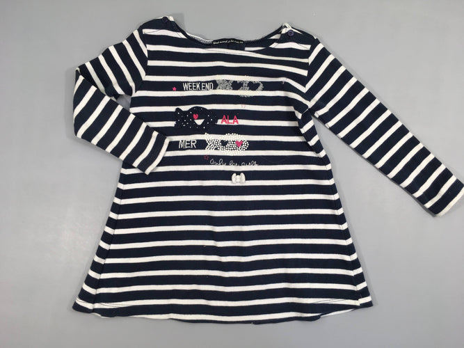 Robe jersey m.l bleu foncé rayé poissons, moins cher chez Petit Kiwi