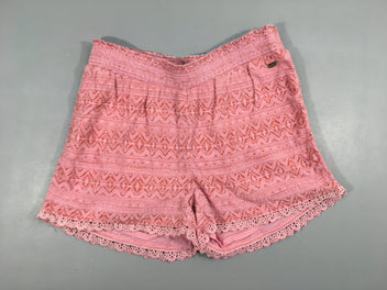 Short fluide rose motifs losanges taille élastique dentelle bas