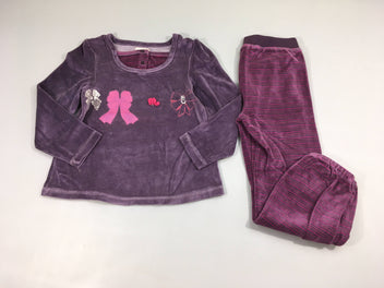 Pyjama 2 pcs, velours mauve fleurs / ligné mauve et rose