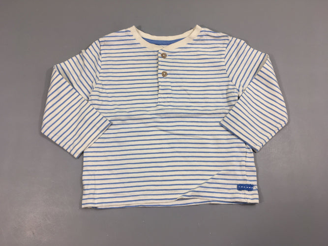 T-shirt m.l blanc rayé bleu bouton col, moins cher chez Petit Kiwi