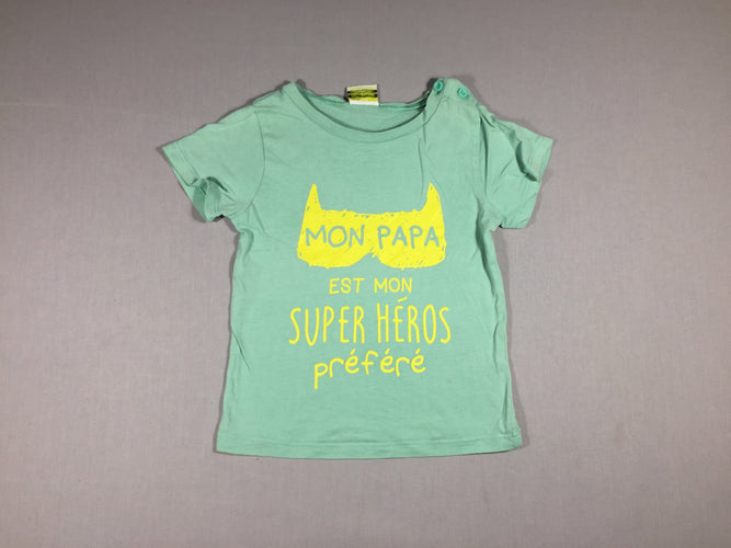 T-shirt m.c vert clair - flocage jaune "Mon papa est mon super héros préféré", moins cher chez Petit Kiwi