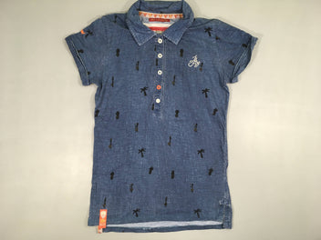 Polo jersey m.c long bleu foncé motifs palmiers-ananas