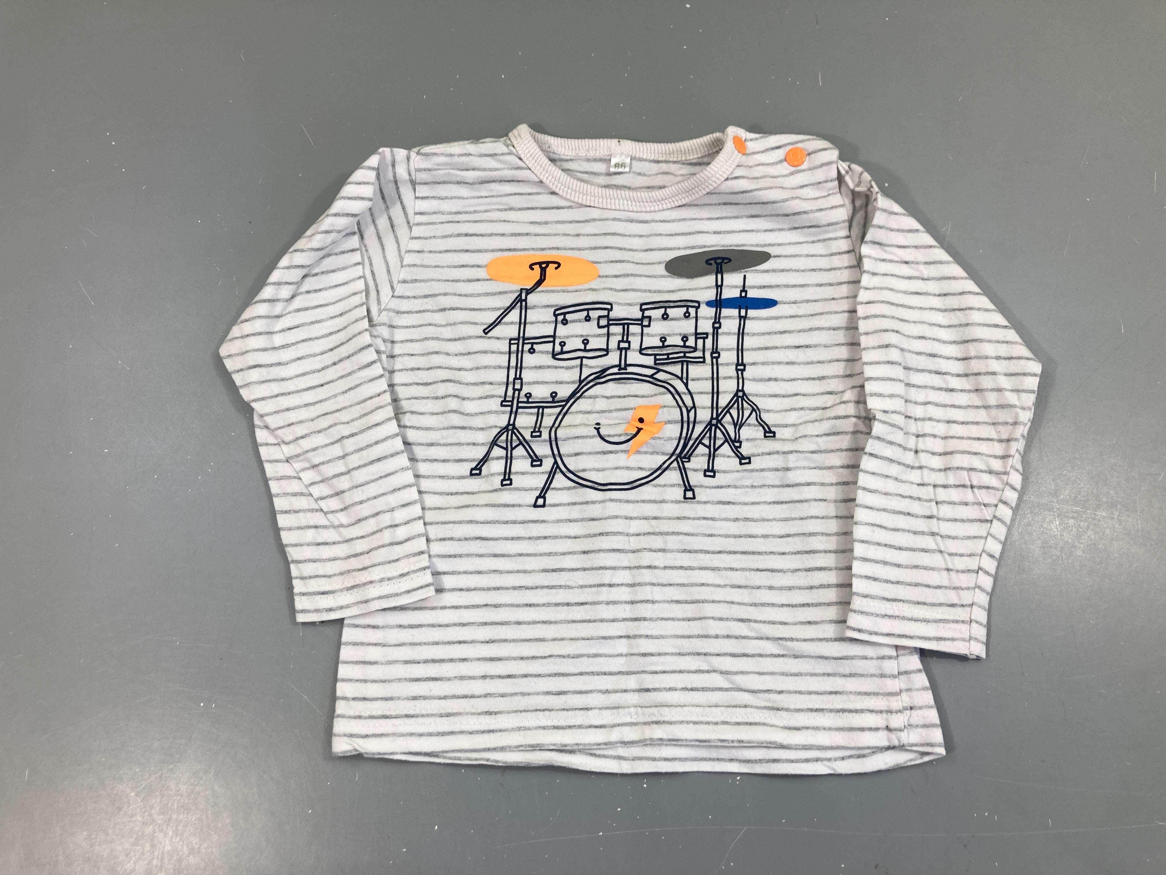 T-shirt m.l blanc rayé gris batterie