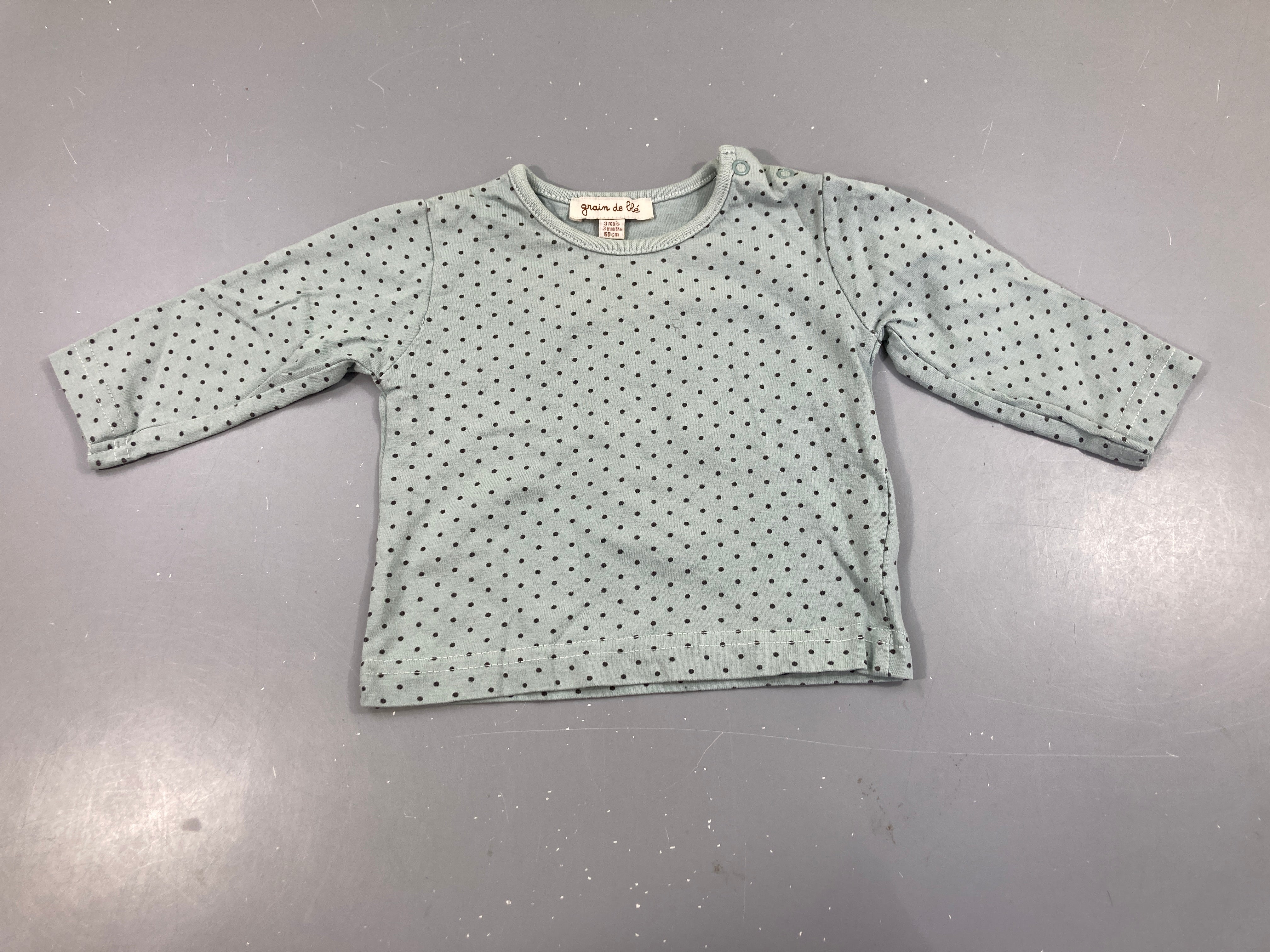 T-shirt m.l bleu pois noirs