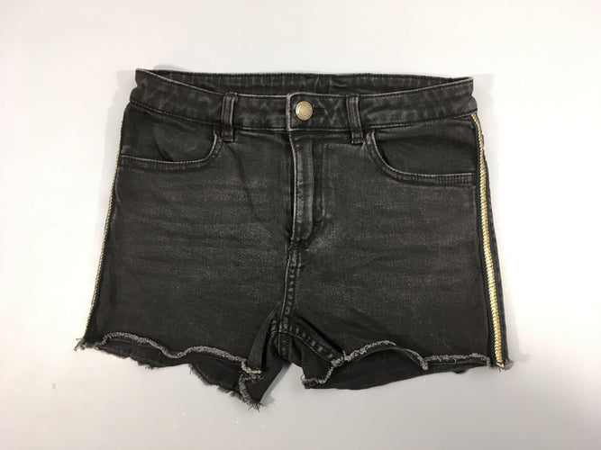 Short en jean effet effiloché bas noir bandes latérales dorées, moins cher chez Petit Kiwi