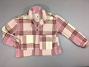 Chemise veste velours cropped à carreaux rose-blanc