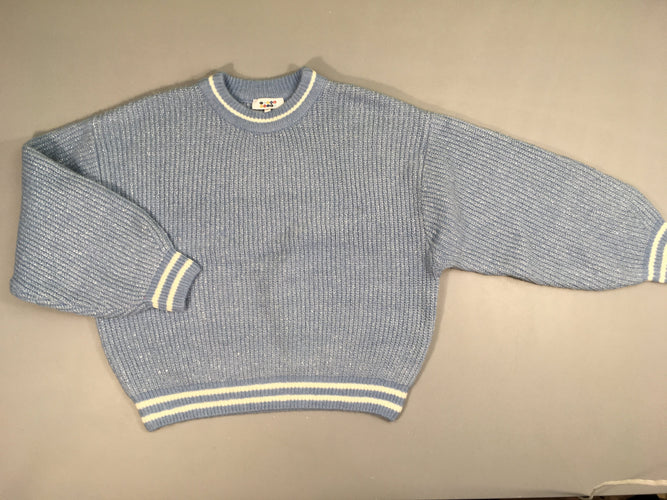 Pull mailles bleues fil argenté, moins cher chez Petit Kiwi