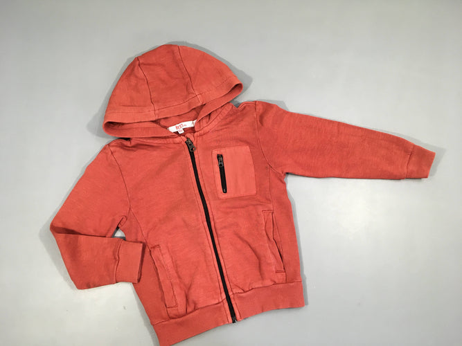 Sweat zippé à capuche rouge flammé poche zips Taché manches, moins cher chez Petit Kiwi