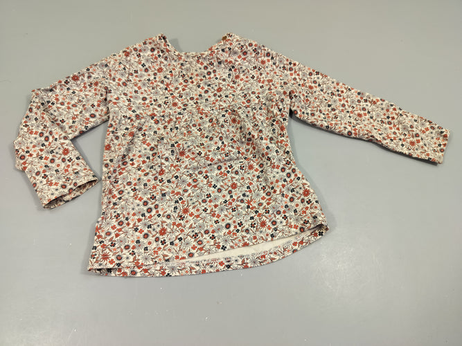 Blouse ml blanche fleurs brunes, rouges,...95% coton 5%  élasthanne, moins cher chez Petit Kiwi