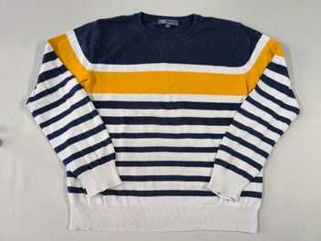 Pull rayé bleu marine/blanc/jaune