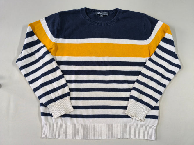 Pull rayé bleu marine/blanc/jaune, moins cher chez Petit Kiwi