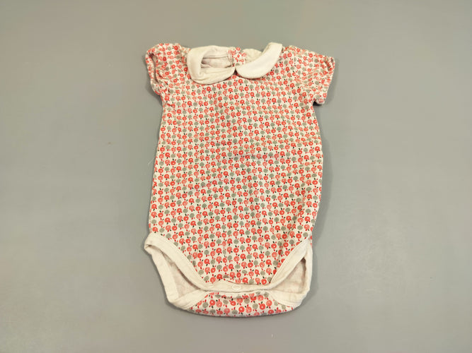 Body m.c blanc motifs pommes rose grises, col blanc, moins cher chez Petit Kiwi