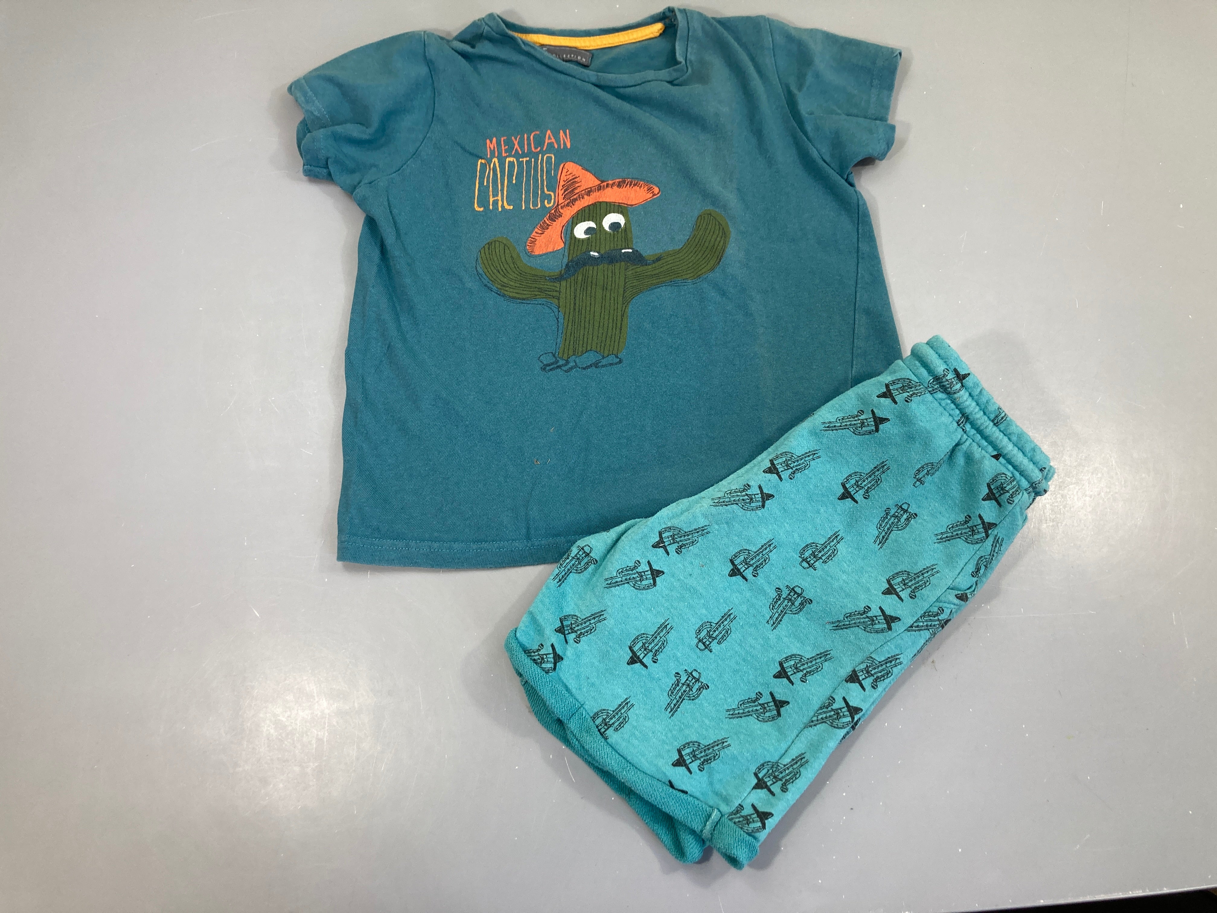 Pyjashort bleu Mexican Cactus (bas bouloché+)