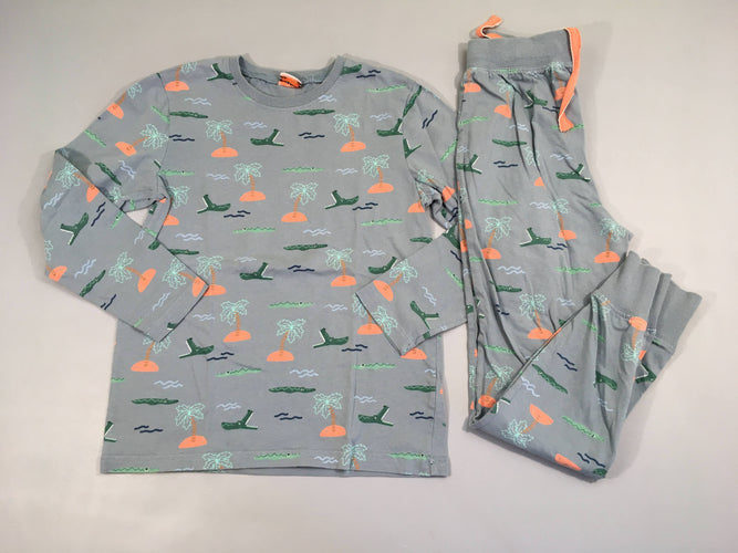 Pyjama jersey 2pcs gris/bleu crocodiles, moins cher chez Petit Kiwi