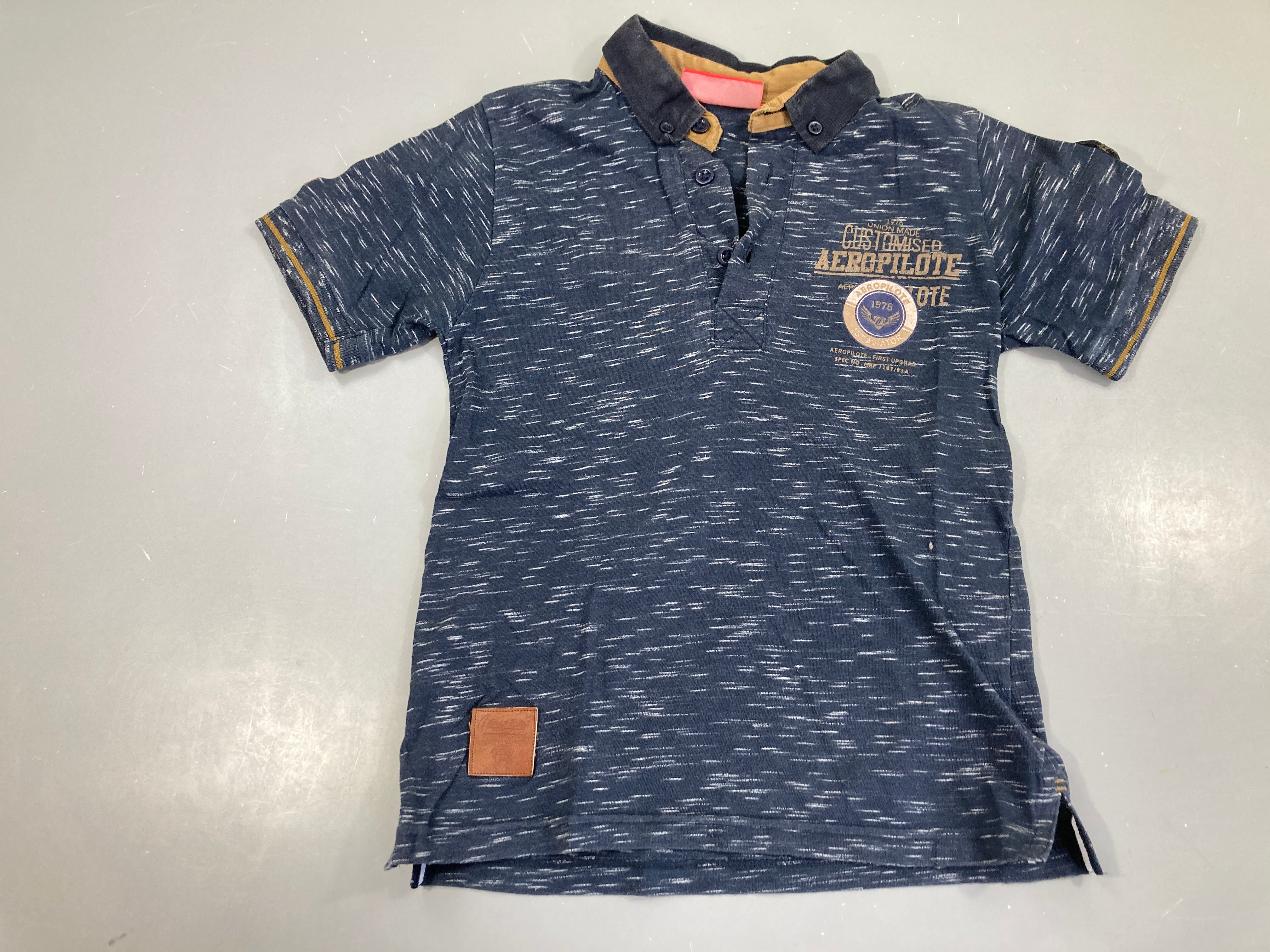 Polo m.c jersey bleu chiné gris Aeropilote