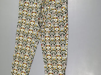 Pantalon fluide beige à motifs vert/blanc/jaune