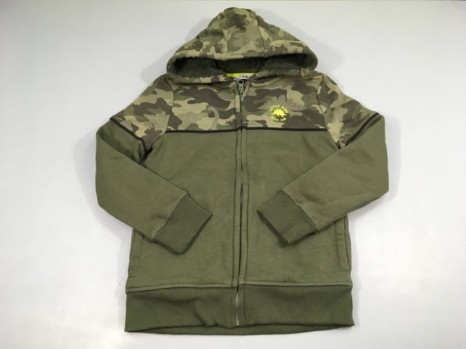 Sweat zippéà capuche vert camouflage dino doublé velours, moins cher chez Petit Kiwi