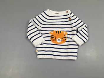 Pull blanc rayé bleu tigre