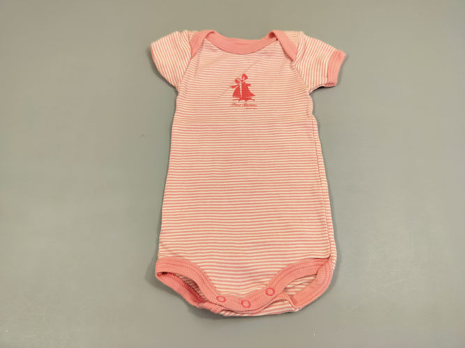 Body m.c  rayé rose et blanc , bateau rose, moins cher chez Petit Kiwi