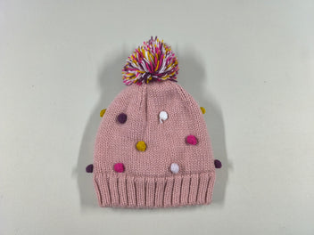 Bonnet rose mini pompons blanc/rose/jaune/mauve, 52 cm