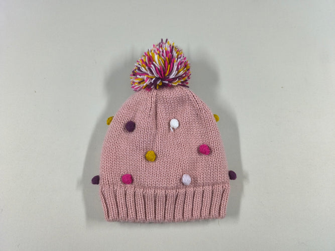 Bonnet rose mini pompons blanc/rose/jaune/mauve, 52 cm, moins cher chez Petit Kiwi