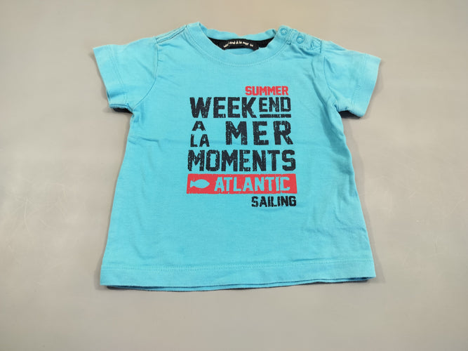 T-shirt m.c bleu turquoise "Summer week-end à la mer ...", moins cher chez Petit Kiwi