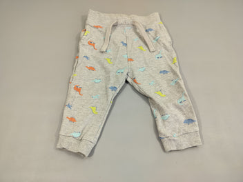 Pantalon jogging gris flammé, motifs dinosaures