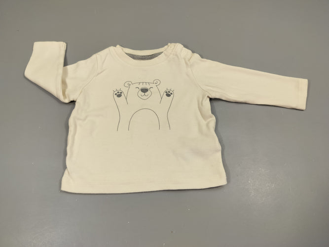 T-shirt m.l blanc ,ours  100% coton, moins cher chez Petit Kiwi