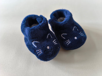 Chaussons bleu foncé velours chats