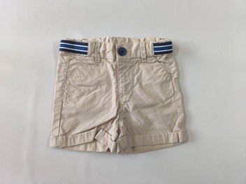 Short beige à revers taille élastique bleu marine lignée blanche/bleue