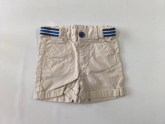 Short beige à revers taille élastique bleu marine lignée blanche/bleue, moins cher chez Petit Kiwi