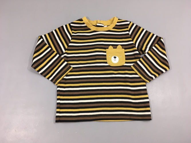 T-shirt m.l rayé brun/noir/jaune poche ours, moins cher chez Petit Kiwi