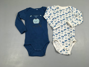 Lot de 2 bodies m.l blanc/bleu ours