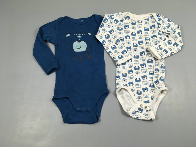 Lot de 2 bodies m.l blanc/bleu ours, moins cher chez Petit Kiwi