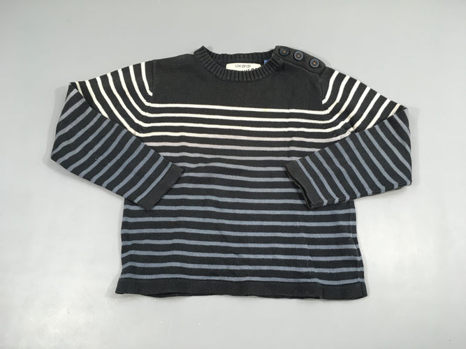 Pull anthracite rayé blanc-gris, moins cher chez Petit Kiwi