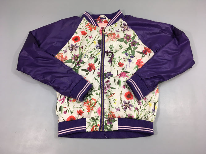 Blouson mauve-blanc fleuri bouloché bords, moins cher chez Petit Kiwi