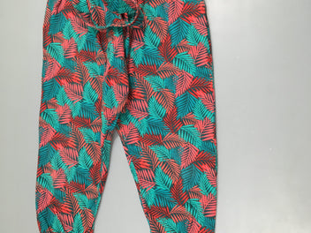 Pantalon 3/4 vert  feuillage rouge et bleu