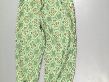 Pantalon fluide 3/4 vert motifs taille et chevilles élastiques