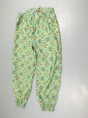 Pantalon fluide 3/4 vert motifs taille et chevilles élastiques, moins cher chez Petit Kiwi