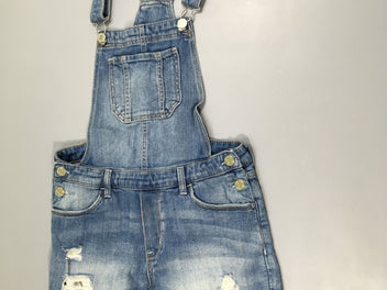 Salopette short en jean effet déchiré effiloché