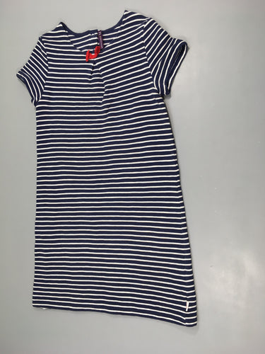 Robe m.c texturée bleue rayé blanche noeud rouge, moins cher chez Petit Kiwi